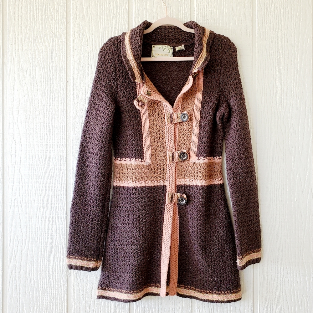 Anthropologie Sparrow Boho Hippie Chunky Knit Soft Wool Cardigan Brown Medium